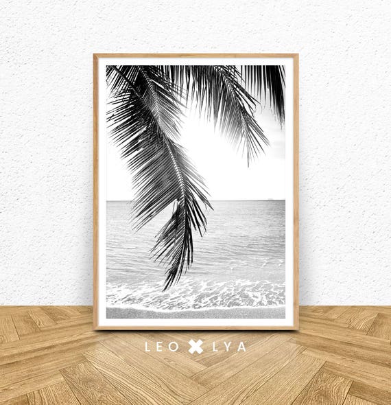 Tropical Leaf Palm Tree Art Print, Black And White