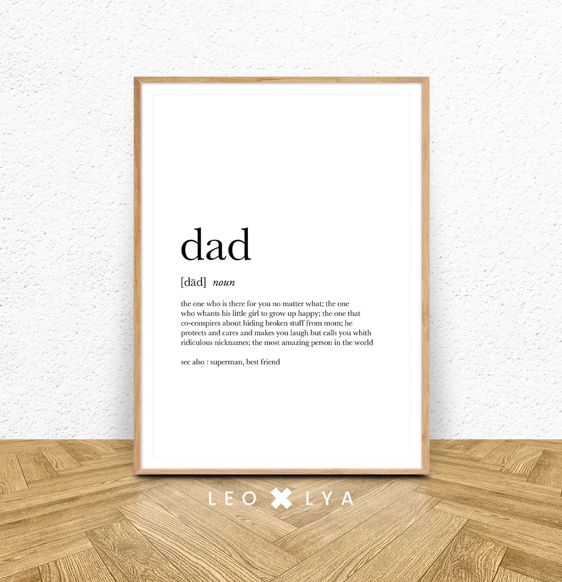 Dad Dictionary Definition Father Gift Black White Quote Poster