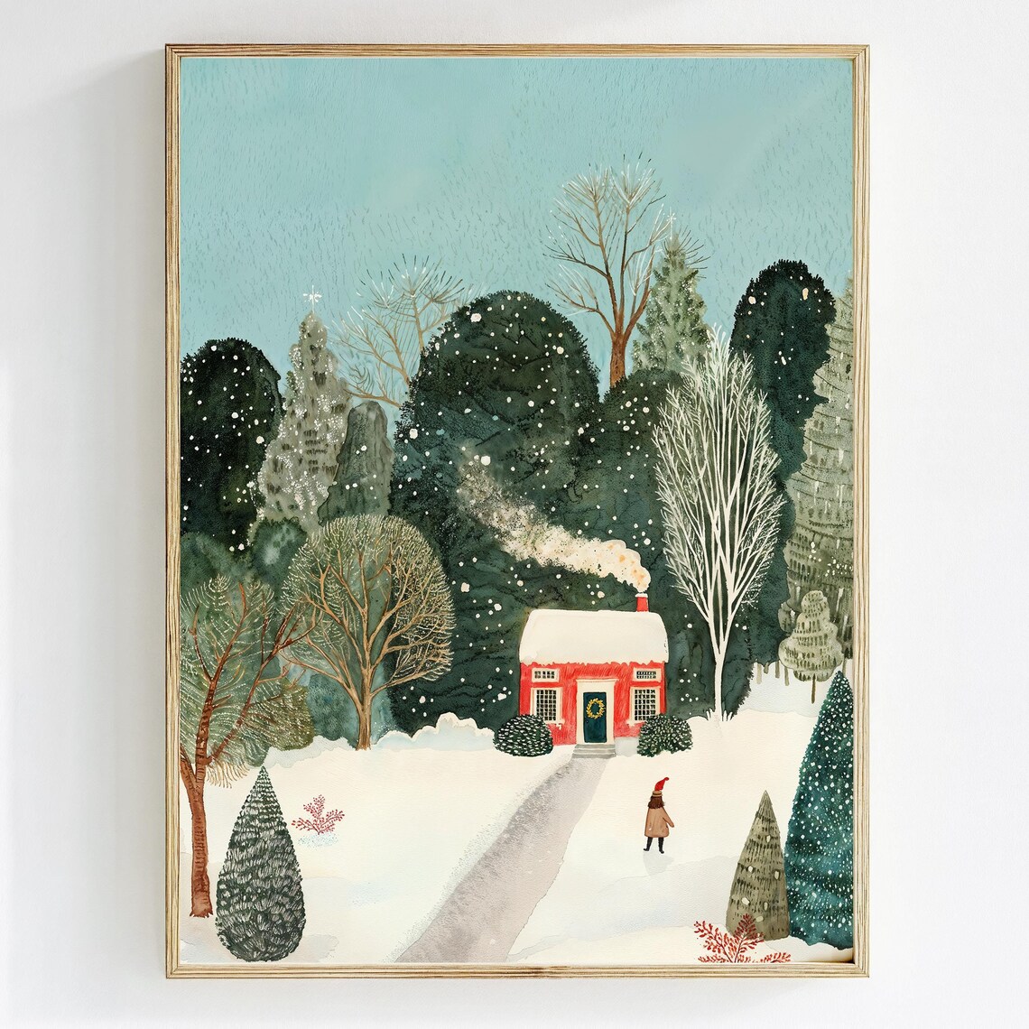 Watercolor Rustic Winter Scene Art Print