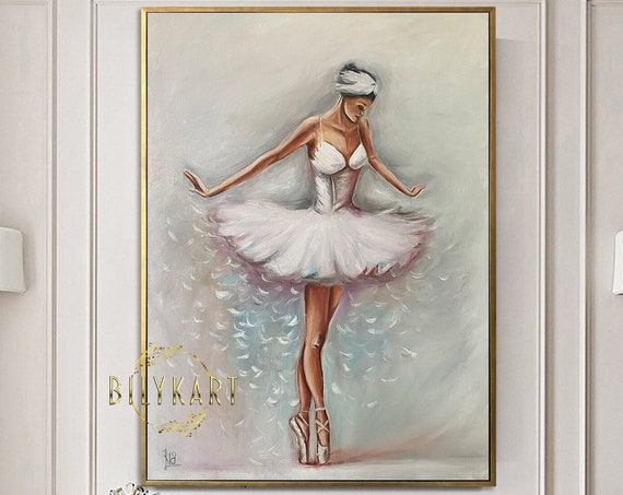 Dancing Ballerina Oil Painting Original White Ballerina Room Decor Ballet Wall Art Dancer Girl Gift Abstract Ballerina Painting On