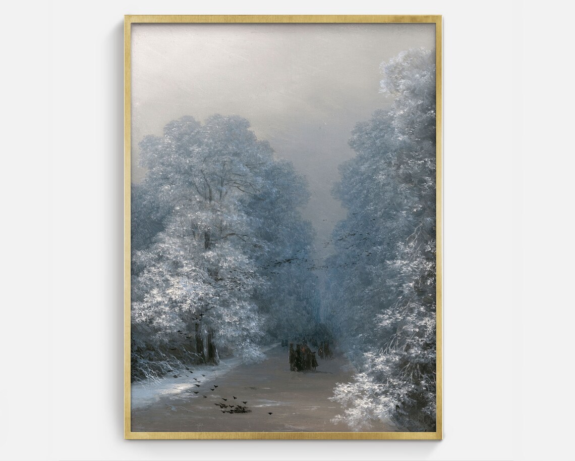 Snowy Winter Woodland Path Vintage Landscape Painting Art Print