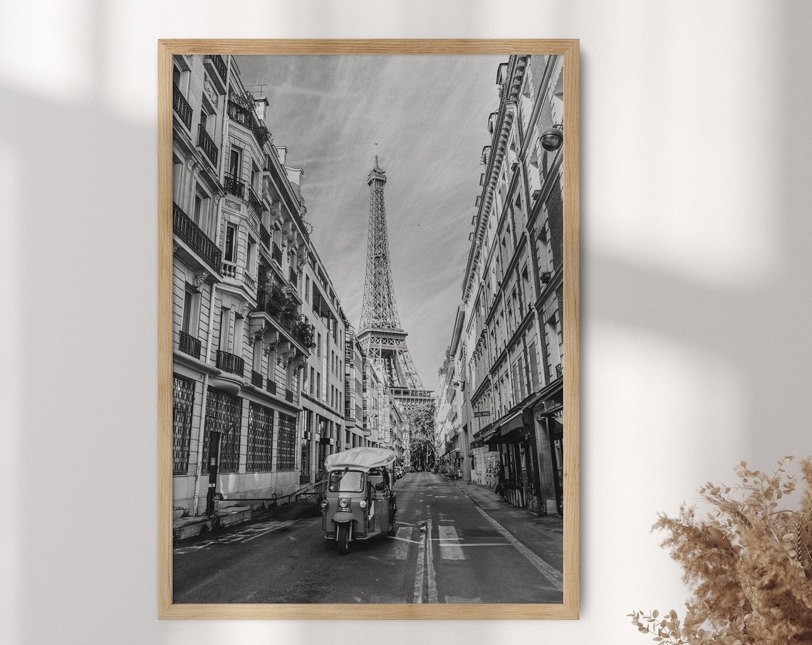 Paris Eiffel Tower Black and White Photography Street View Poster