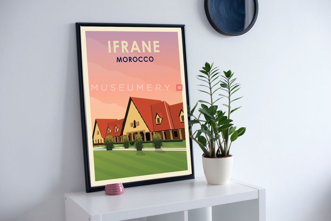 Ifrane Morocco Red Roof Chalet Building Sunset Travel Poster - Image 2