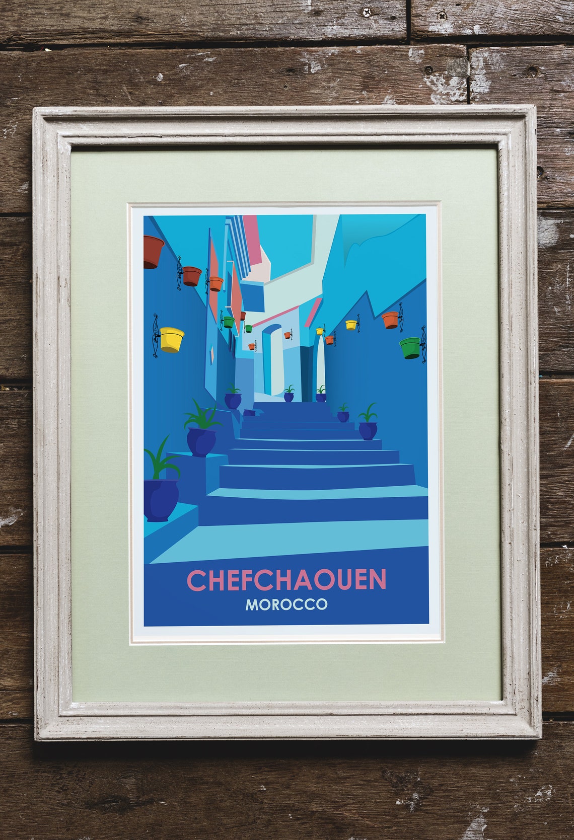 Chefchaouen Morocco Blue Alley Vintage Travel Poster Stairs Art - Image 2