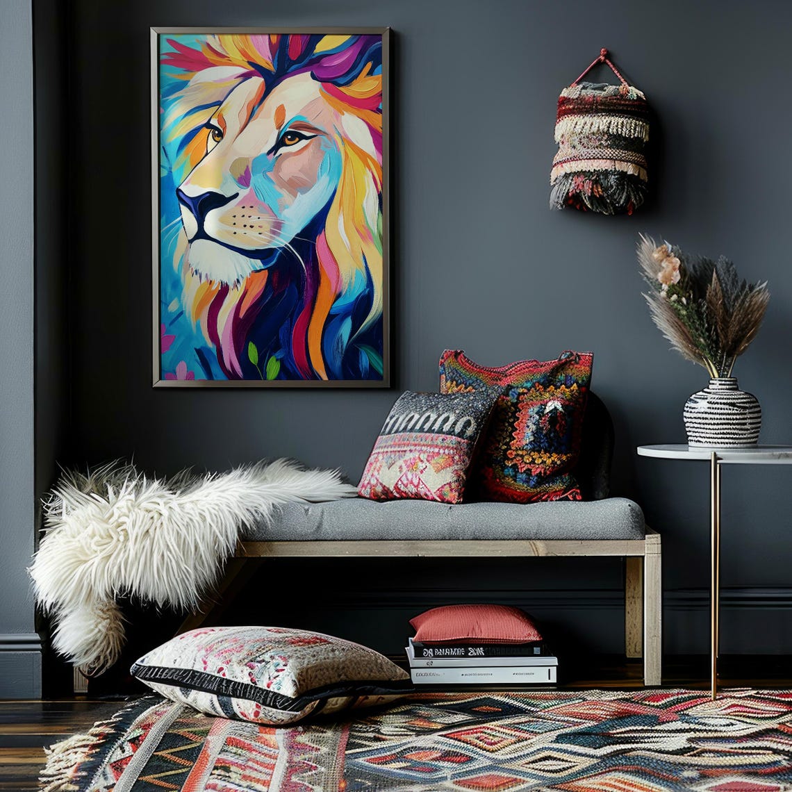 Lion With a Rainbow Mane in Bold Abstract Paint Wildlife Poster - Image 2