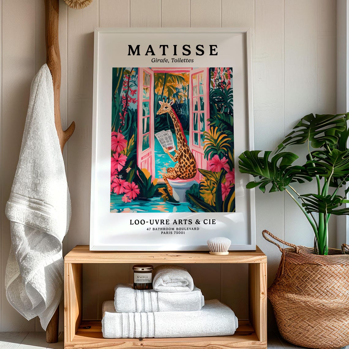 Matisse Style Giraffe Reading on a Pink Toilet Parody Art Poster - Image 5