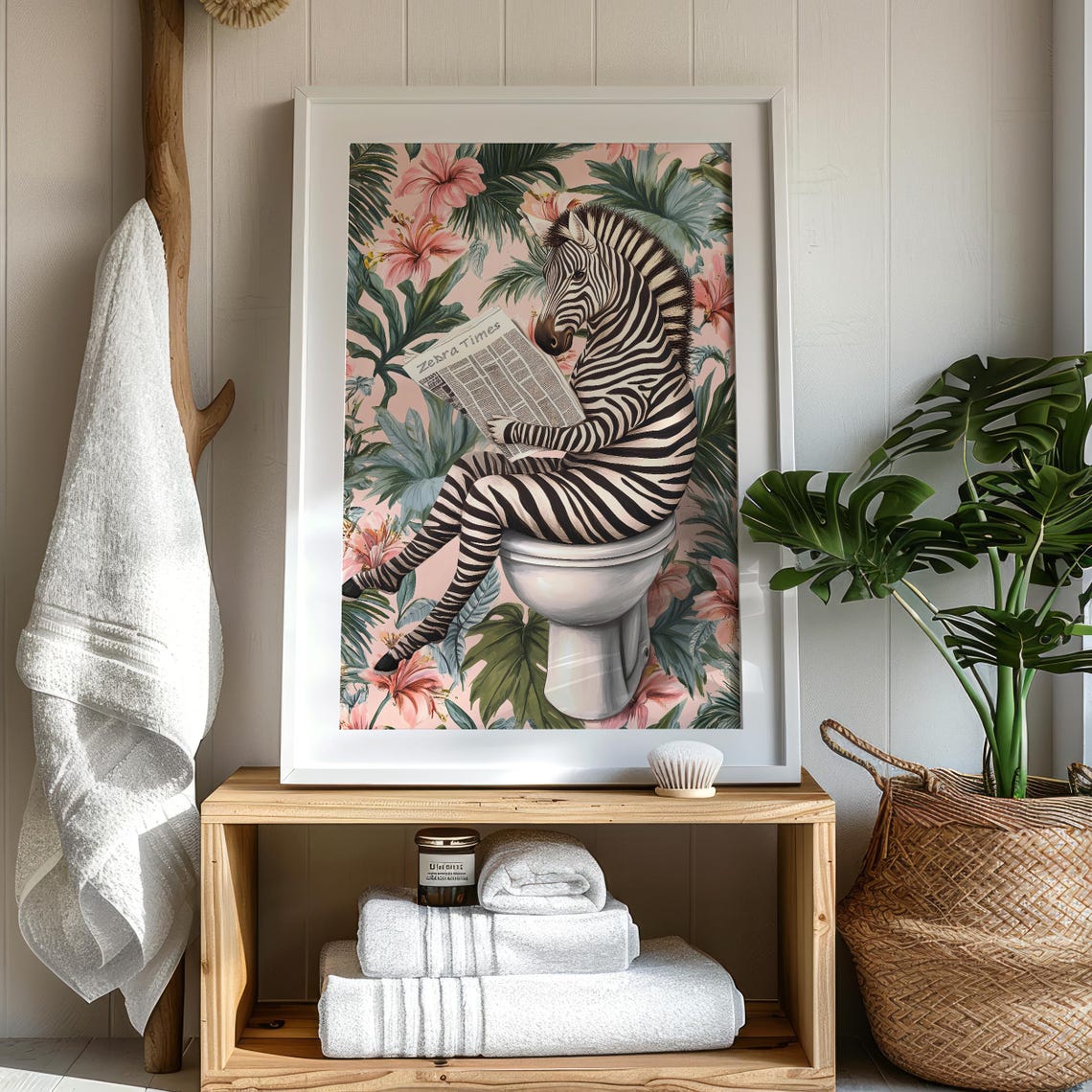 Zebra Sitting on a Toilet Reading Zebra Times Bathroom Poster - Image 7