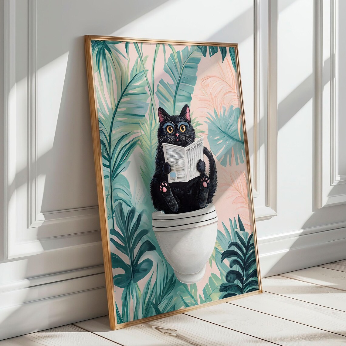 Black Cat on Toilet, Funny Bathroom Wall Poster - Image 2