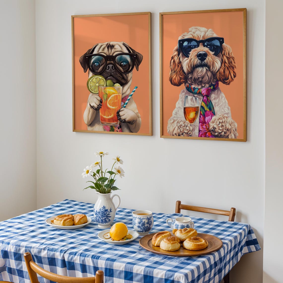 Cockapoo In Sunglasses Holding Wine Glass With Floral Tie Poster - Image 2