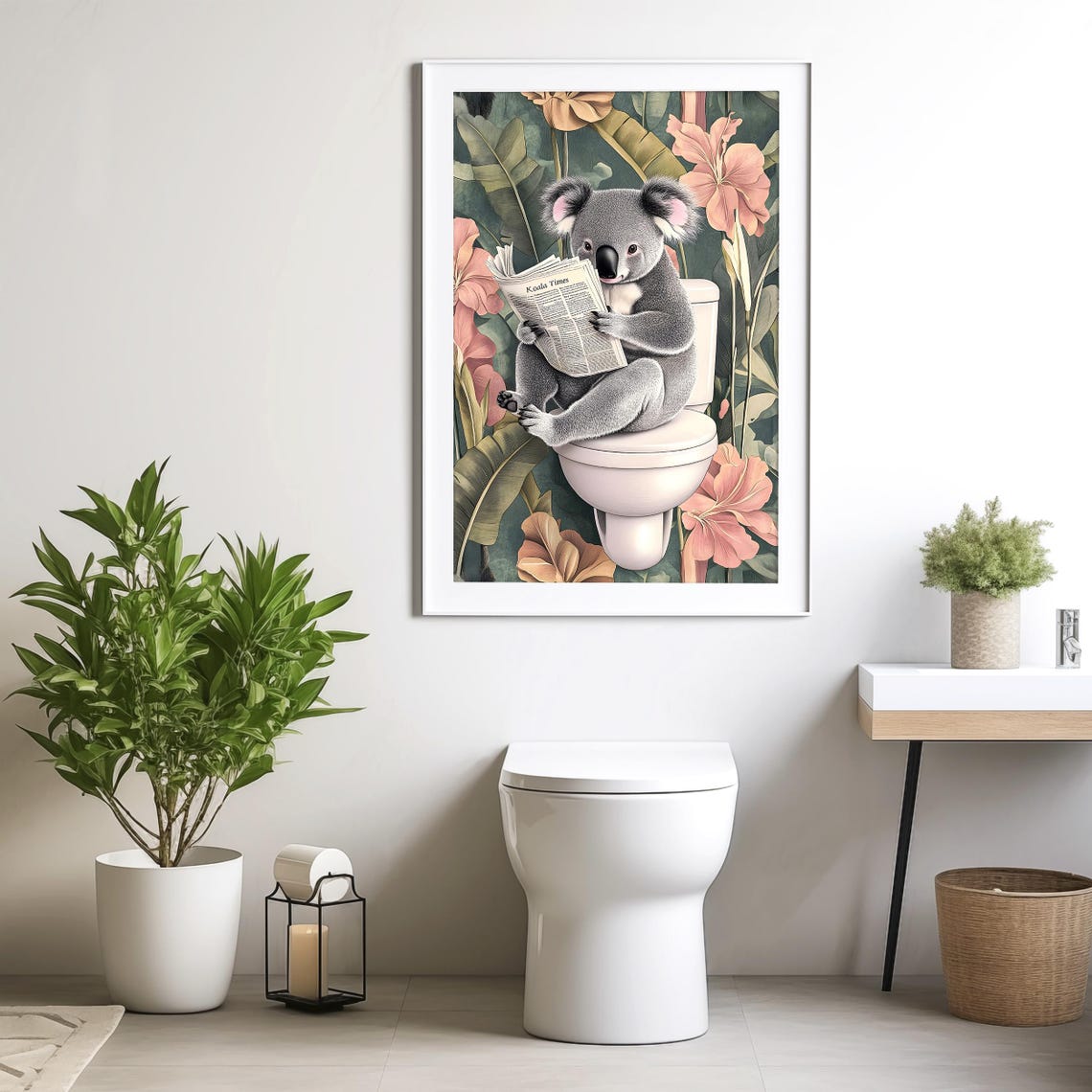Koala Sitting on a Toilet Reading Koala Times Bathroom Poster - Image 4