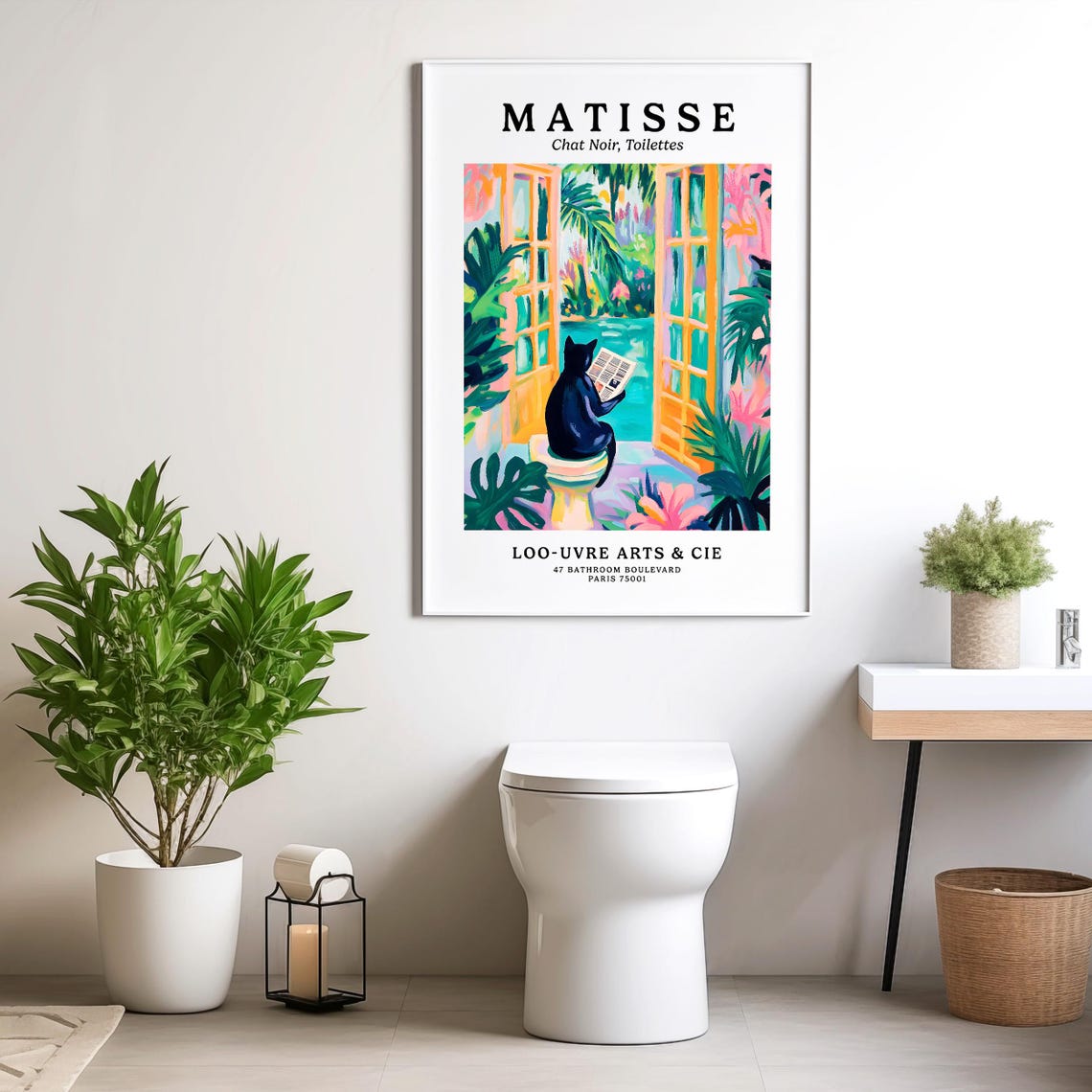 Matisse Style Black Cat Reading by French Doors Toilet Art Poster - Image 4