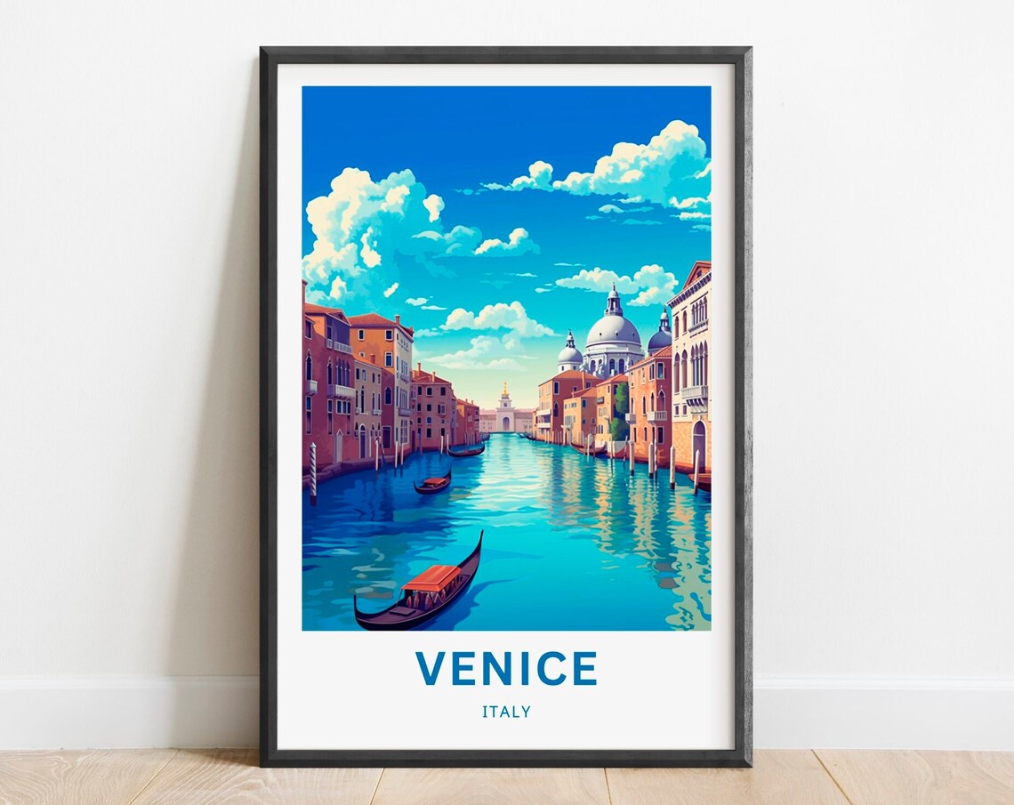 Venice Italy Grand Canal Gondolas Retro Vintage Travel Poster