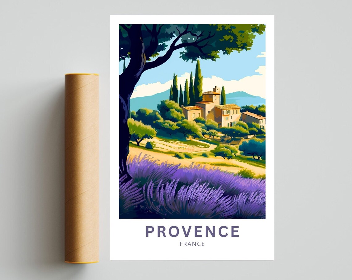 Provence France Lavender Fields Farmhouse Countryside Travel Poster