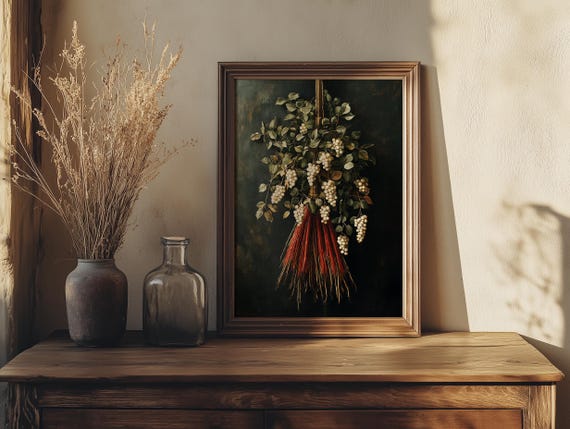 Christmas Mistletoe Painting Winter Wall Art Xmas Oil Painting Holiday Decor Moody Print 33