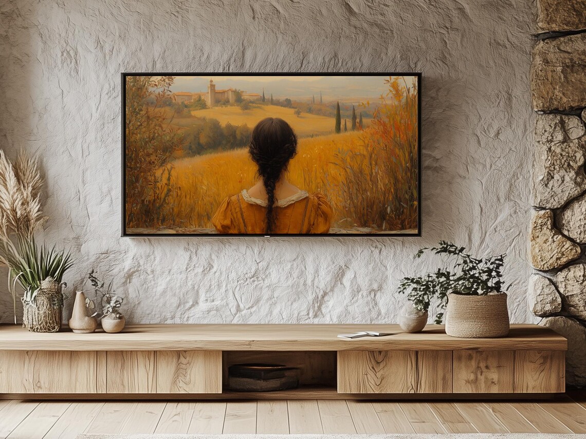 Girl Overlooking Golden Countryside With Distant Village Poster - Image 4