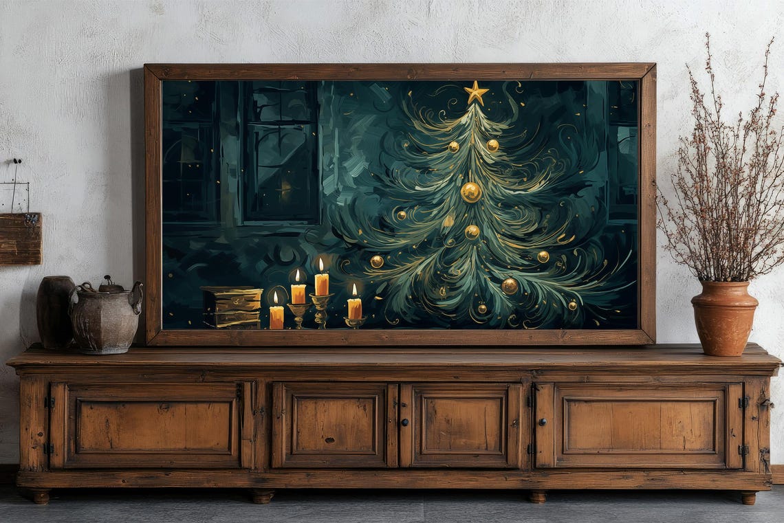 Swirling Midnight Christmas Tree with Glowing Gold Star Poster - Image 4