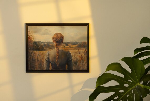 Braided Girl Gazing Over Autumn Fields Classical Painting Poster