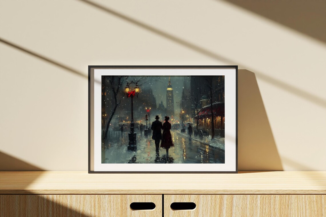 Romantic Snowy New York Street at Night Holiday Cityscape Poster - Image 5