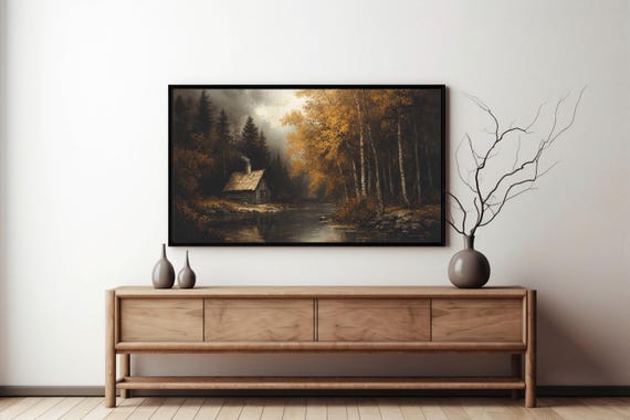 Vintage Autumn Landscape Painting Wall Art Forest Scene Oil Painting Fall Decor Moody Wall Art Print 2