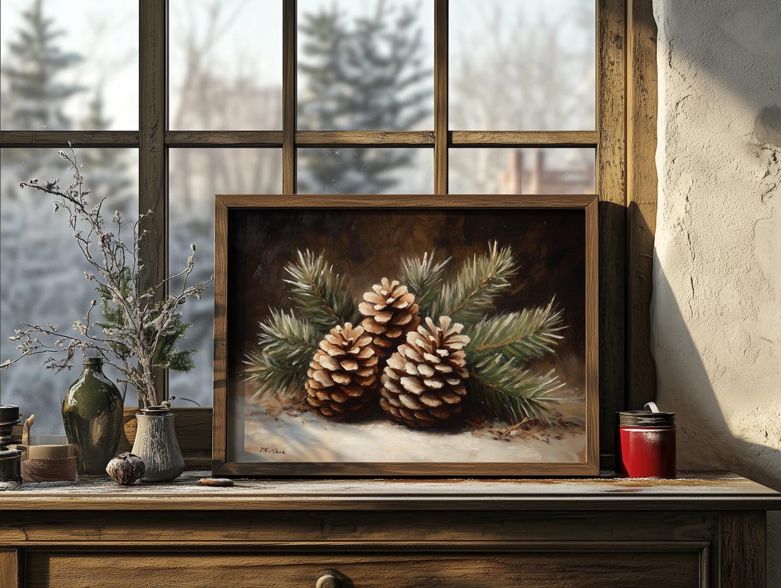 Three Pinecones with Snowy Pine Branches Winter Botanical Poster - Image 7