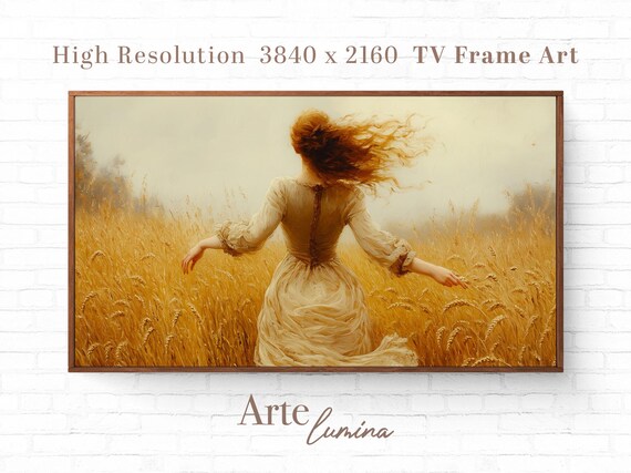 Red Haired Woman In Golden Wheat Field Vintage Style Art Poster