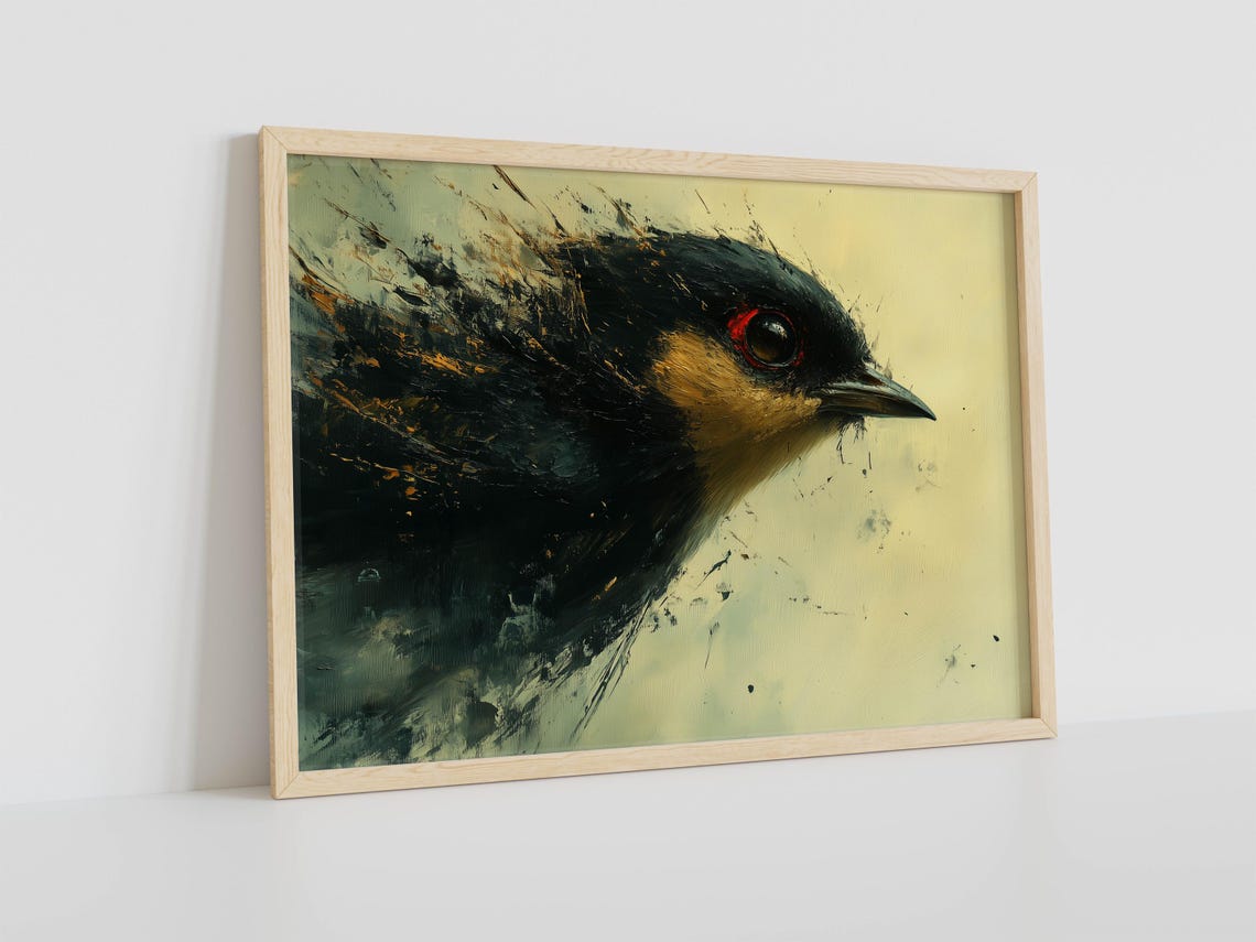 Expressive Abstract Bird Head in Ink Black Modern Art Poster - Image 5