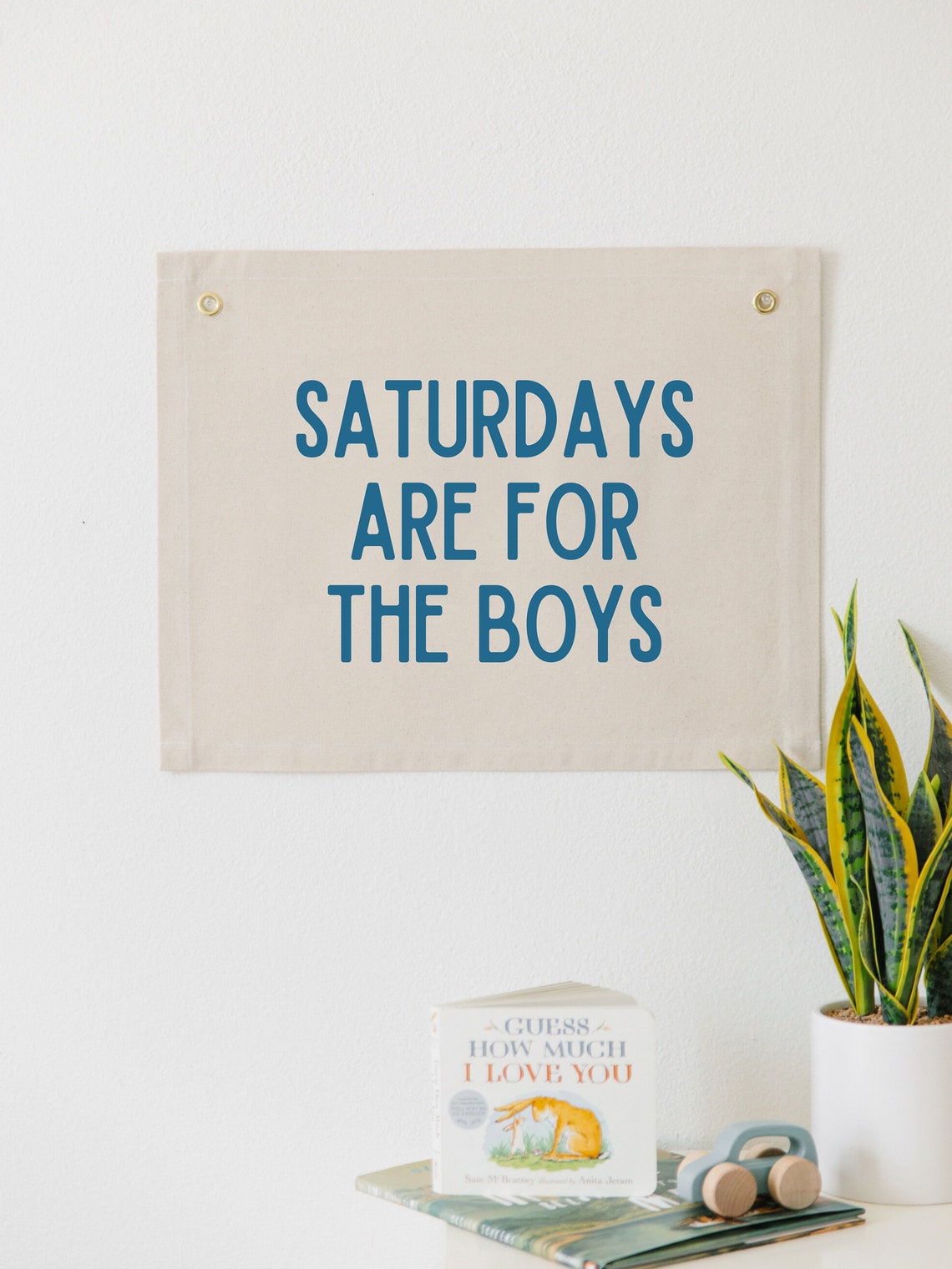 Saturdays Are for the Boys Green Canvas Flag Wall Art for Boys Room - Image 3