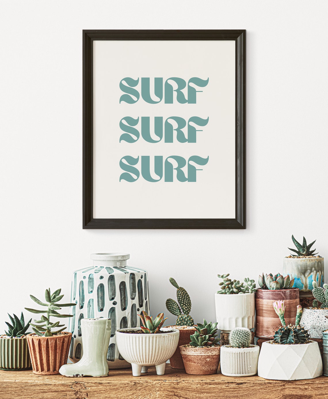 Surf Surf Surf Stacked Groovy Sea Green Framed Poster for Teen Room - Image 2