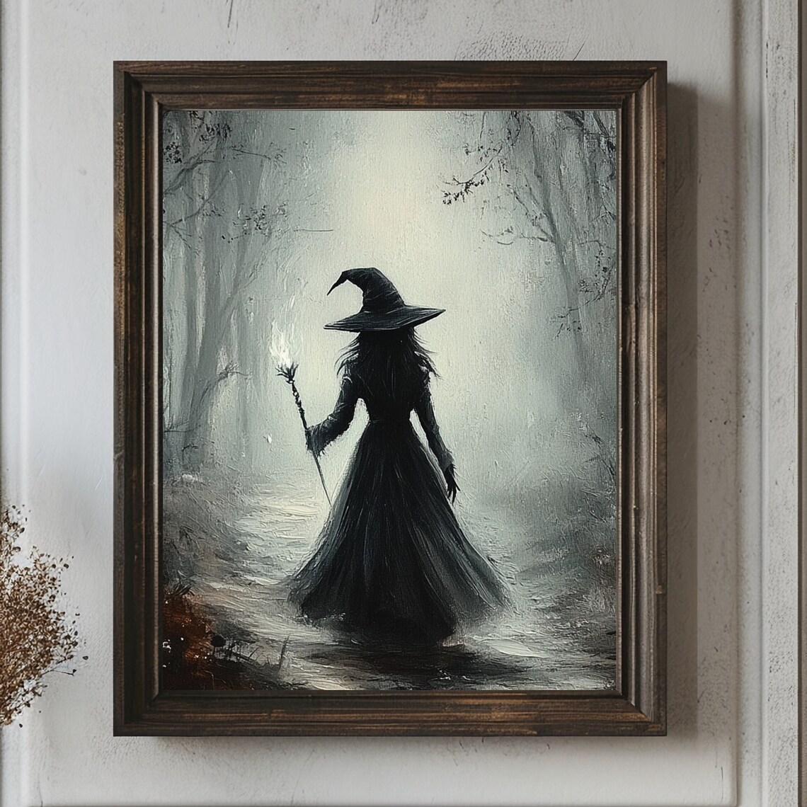 Mist-Shrouded Witch In The Forest Dark Gothic Fantasy Painting Poster