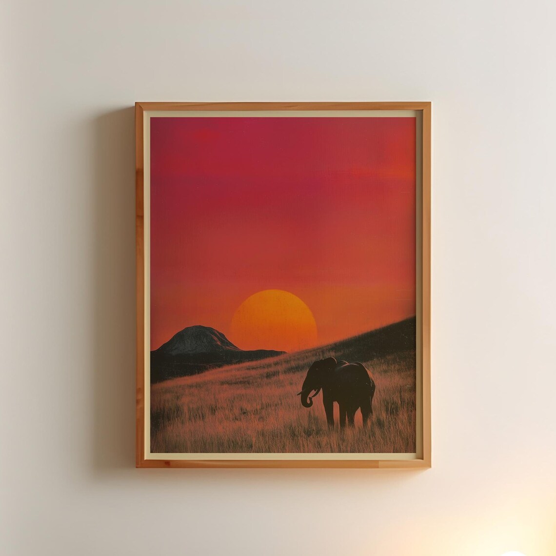 Vintage Lone Elephant in African Savannah, Poster