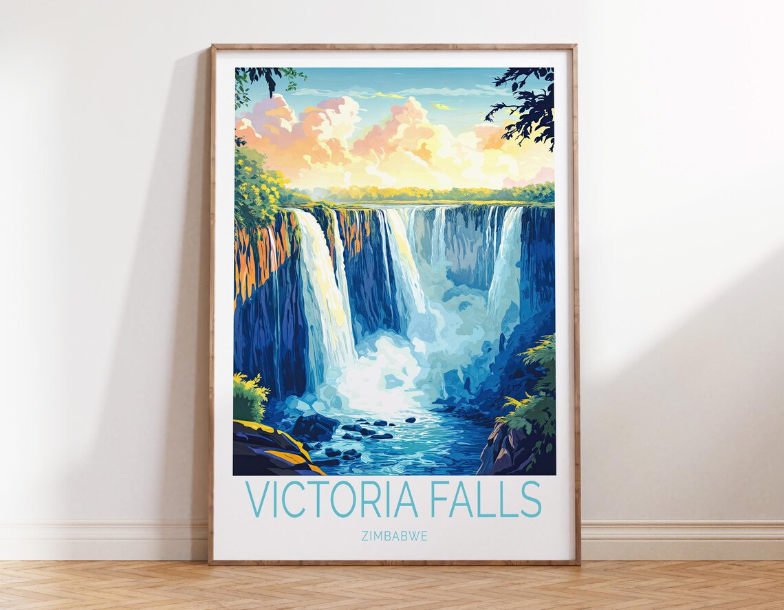 Victoria Falls Travel Poster, Waterfall Wall Art