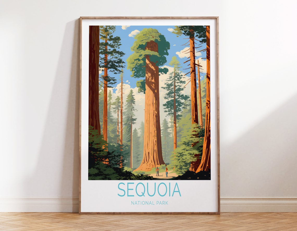 Sequoia National Park Giant Sequoia Trees With Hikers Poster