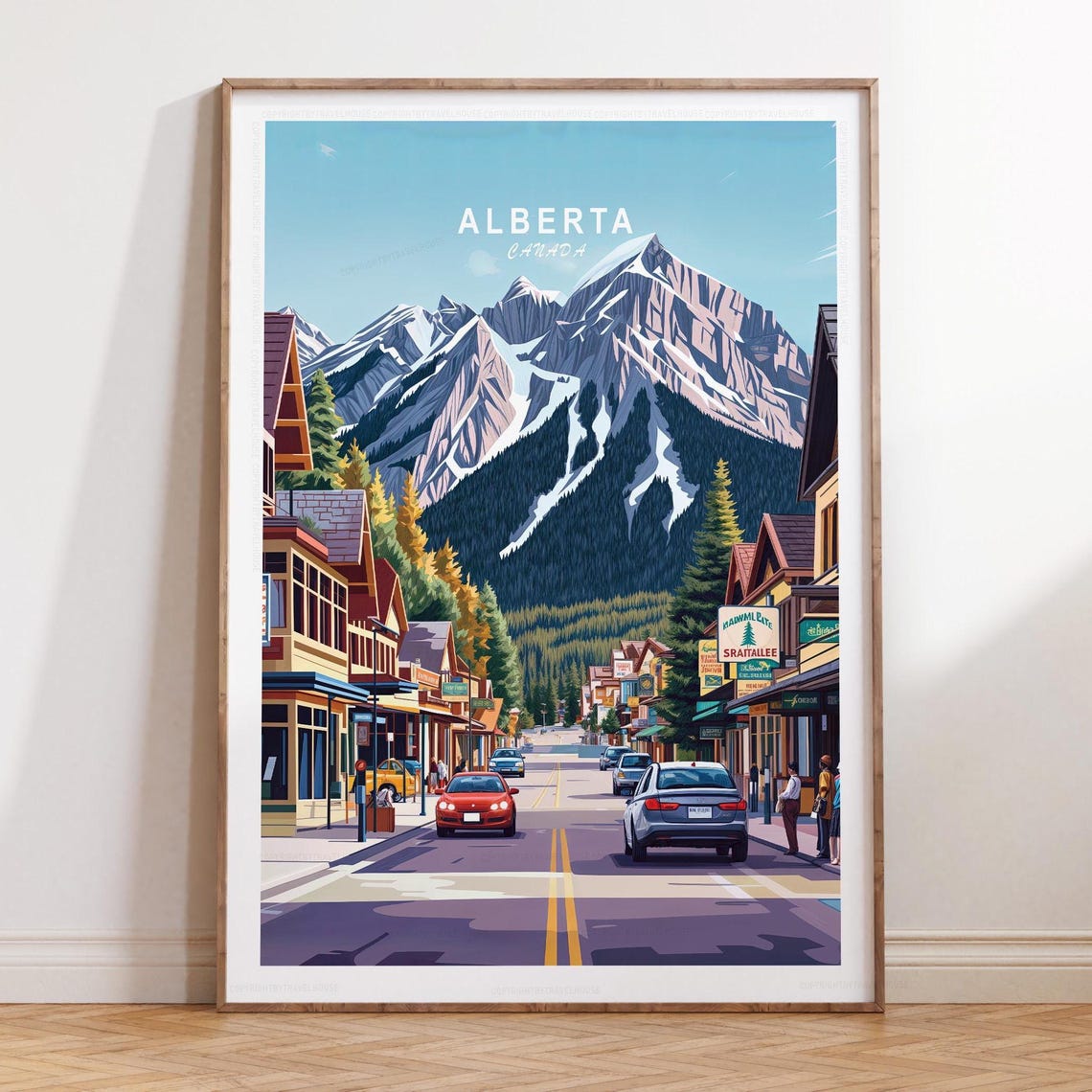 Alberta Canada Rocky Mountain Town Main Street Travel Poster