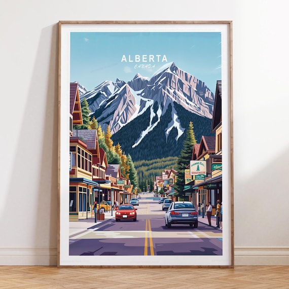Alberta Canada Rocky Mountain Town Main Street Travel Poster