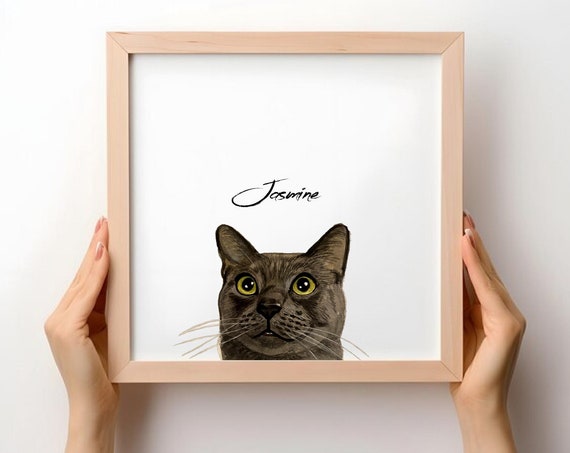 Peekaboo Pet Portrait, Custom Watercolor Art Print