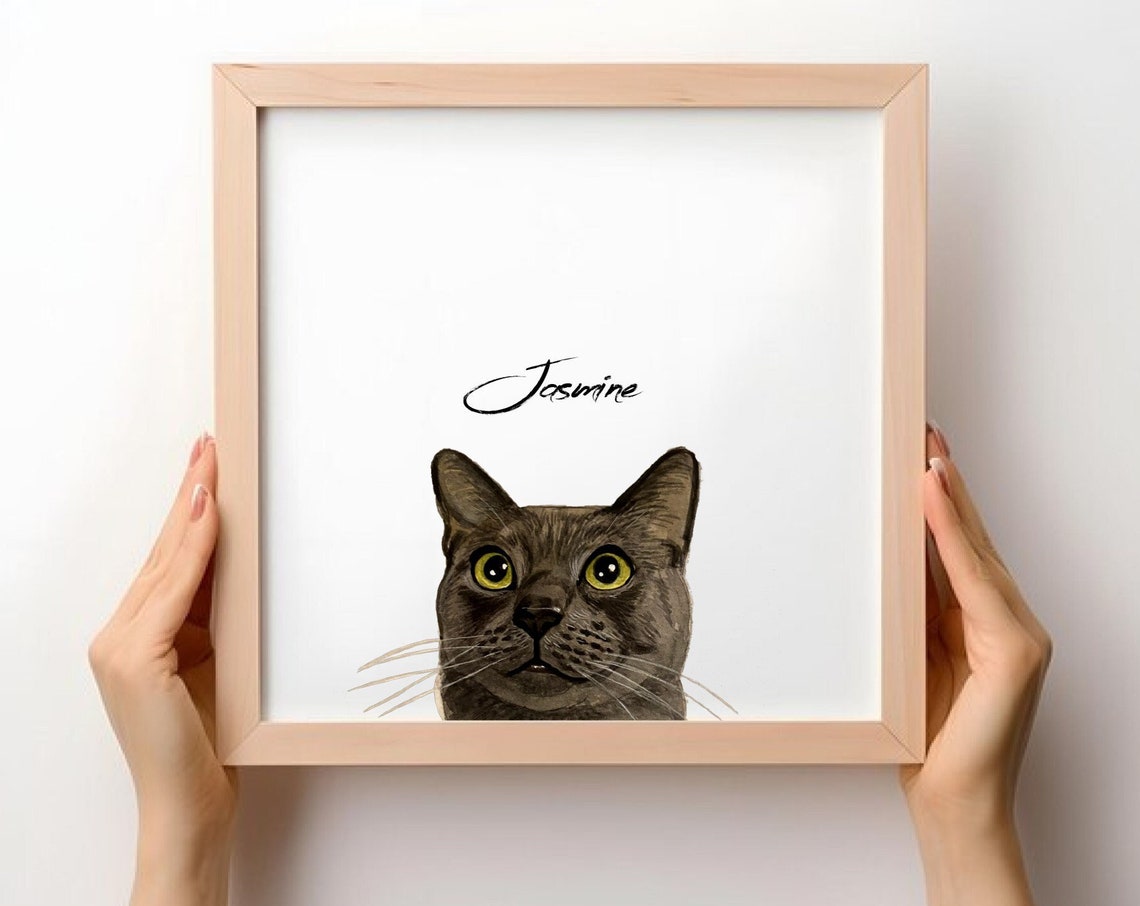 Peekaboo Pet Portrait, Custom Watercolor Art Print