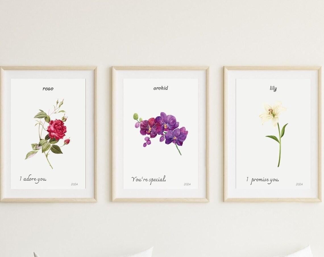 Red Rose I Adore You Botanical Vintage Floral Meaning Poster - Image 4