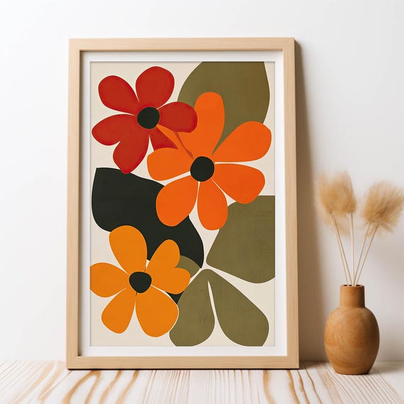 Retro 70s Floral Painting Poster, Matisse Boho