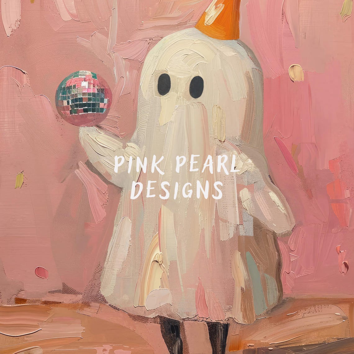 Ghost With Disco Mirrorball And Party Hat Halloween Art Poster - Image 6
