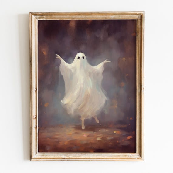 Dancing Ghost Vintage Wall Art Halloween Room Decor Cute Ghost Poster Funny Ghost Painting Girly Halloween