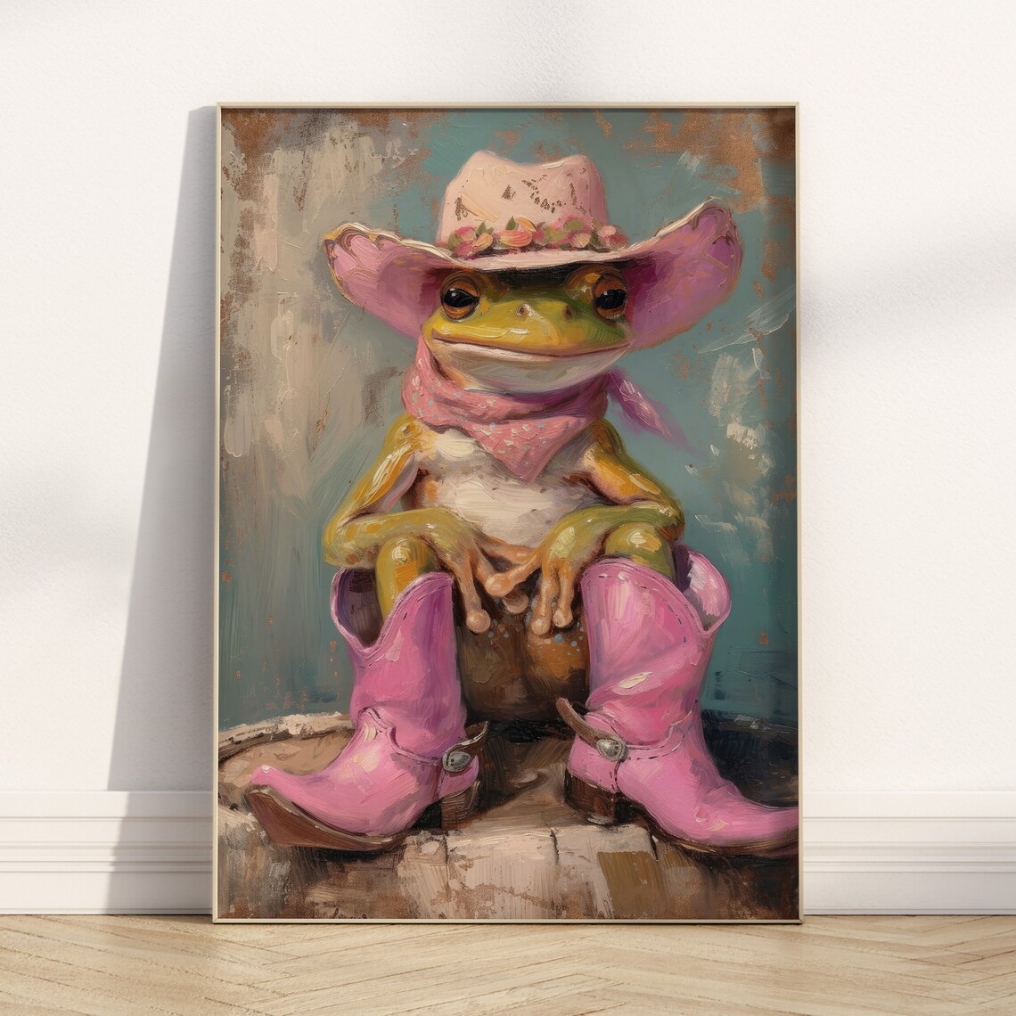 Preppy Frog With Cowgirl Hat Boots Art Print - Image 5