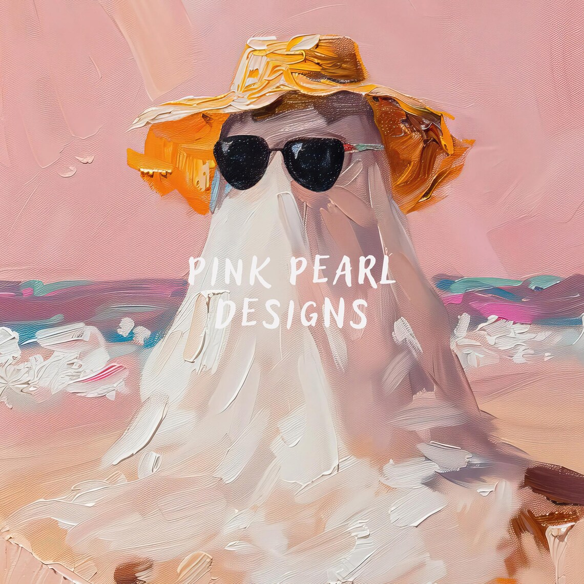 Cute Ghost On The Beach Preppy Halloween Art Print - Image 6