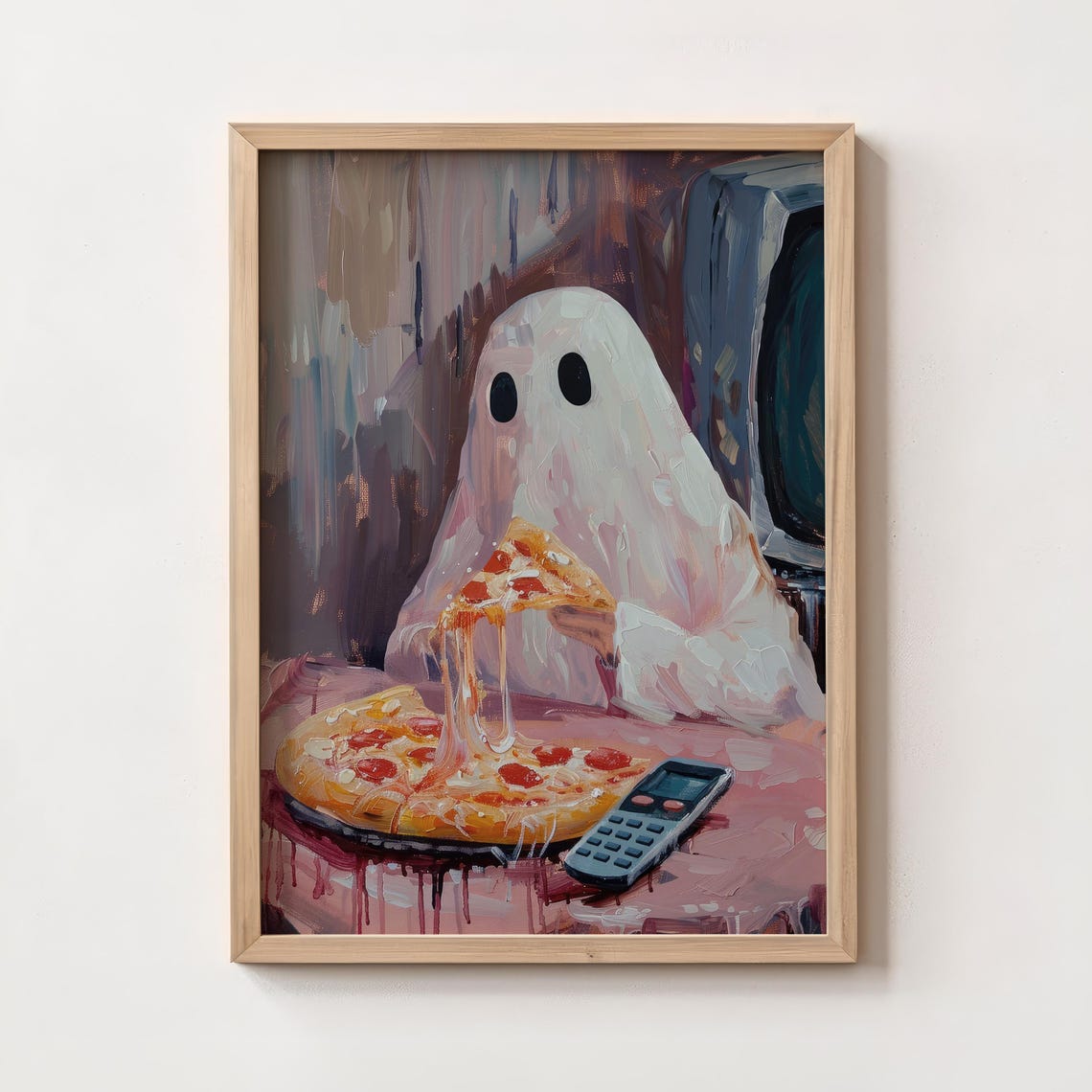 Cute Ghost Eating Pizza Halloween Wall Art Preppy Halloween Room Decor Spooky Kitchen Print Ghost Pizza Art - Image 4