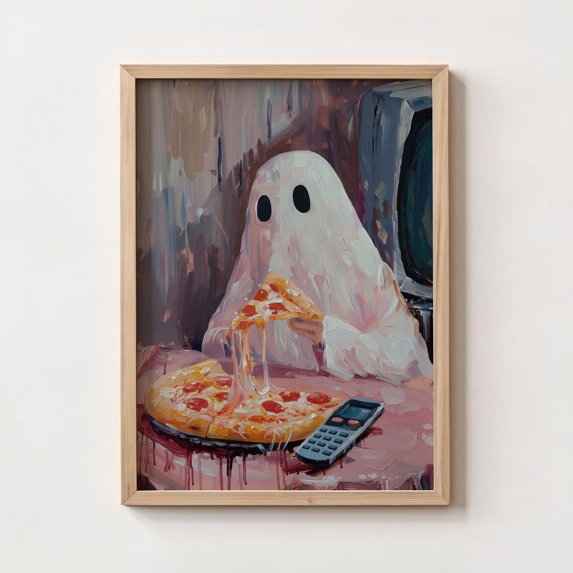 Ghost Eating Pepperoni Pizza Funny Halloween Movie Night Kitchen Wall Poster - Image 4