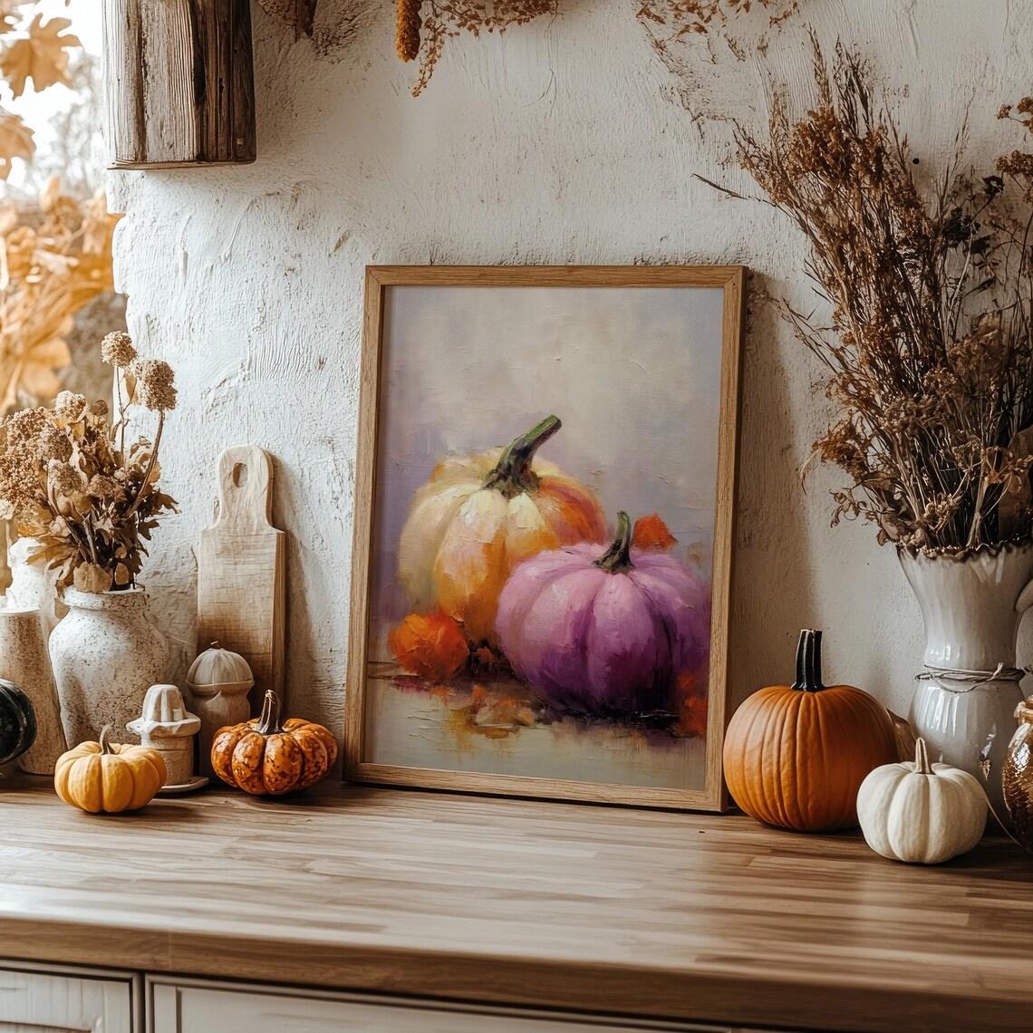 Pastel Pumpkins Still Life Cream Pink Purple Fall Harvest Kitchen Poster - Image 5