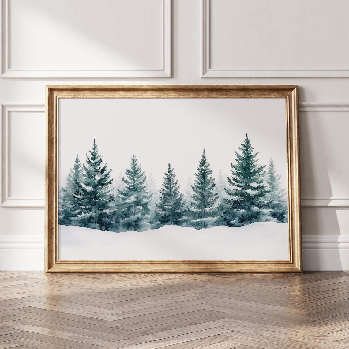 Winter Pine Trees Watercolor Snowy Forest Landscape Art Poster - Image 4