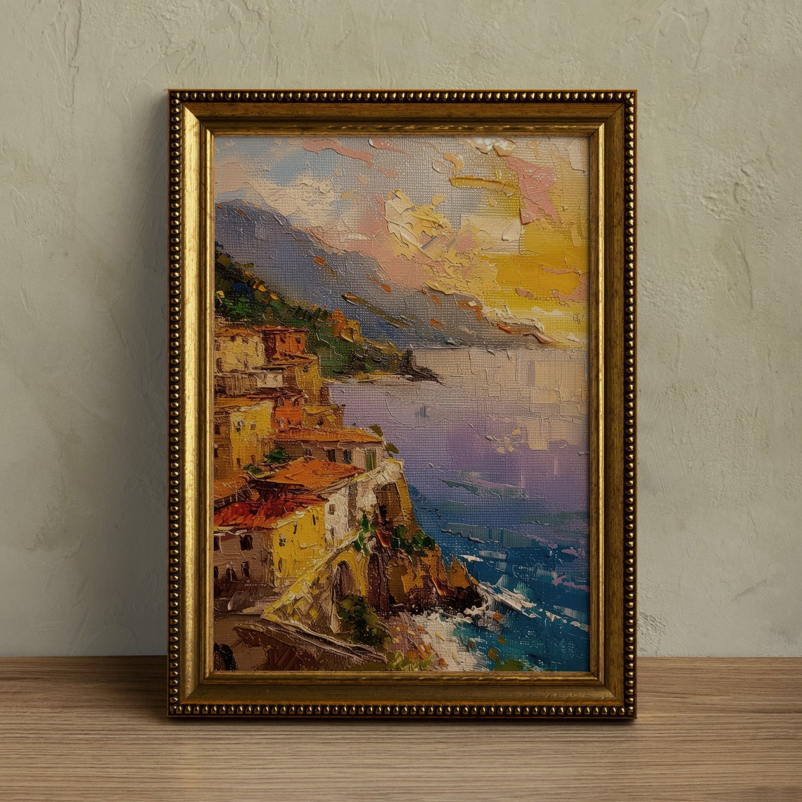 Amalfi Coast Cliffside Village Sunset Oil Painting Wall Art Print - Image 7