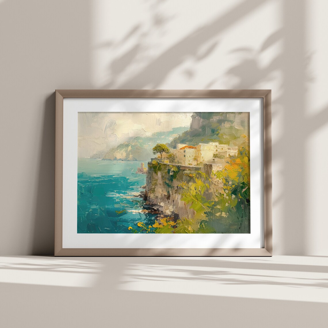Amalfi Coast Italy Cliffside Village Turquoise Sea Oil Painting Poster - Image 5