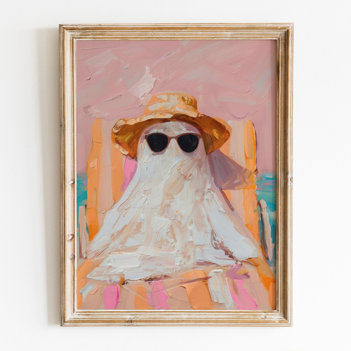 Cute Ghost With Sunglasses Halloween Poster, Coastal Preppy