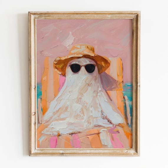 Cute Ghost With Sunglasses Halloween Poster, Coastal Preppy